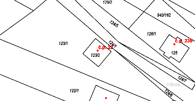 Omice 22 na parcele st. 123/2 v KÚ Omice, Katastrální mapa