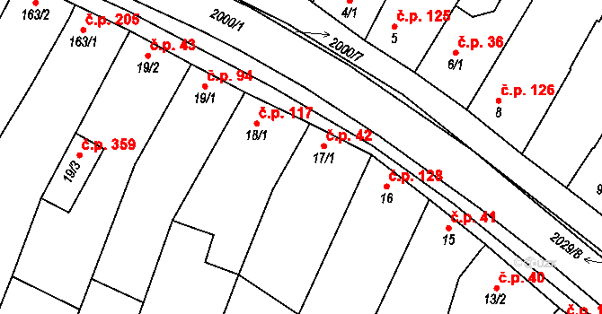 Louka 42 na parcele st. 17/1 v KÚ Louka u Ostrohu, Katastrální mapa