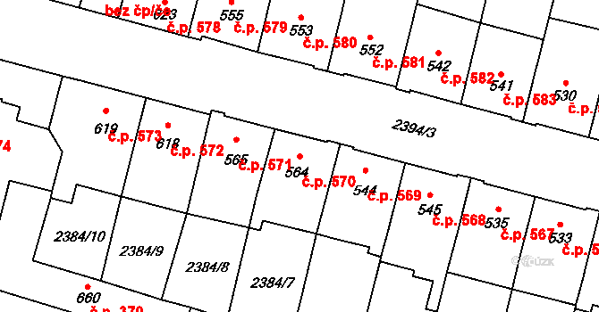 Kyjov 570 na parcele st. 564 v KÚ Kyjov, Katastrální mapa