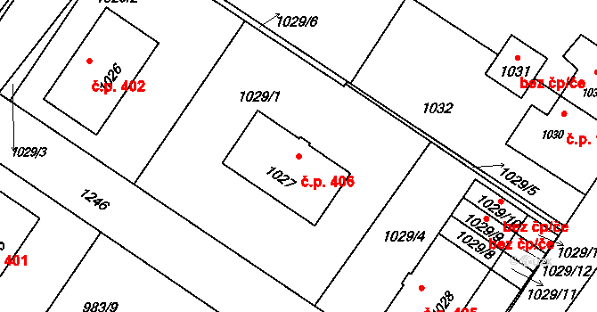 Horní Těrlicko 406, Těrlicko na parcele st. 1027 v KÚ Horní Těrlicko, Katastrální mapa