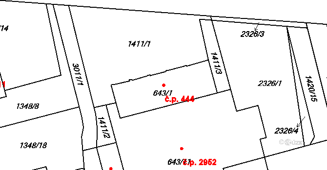 Šumperk 444 na parcele st. 643/1 v KÚ Šumperk, Katastrální mapa