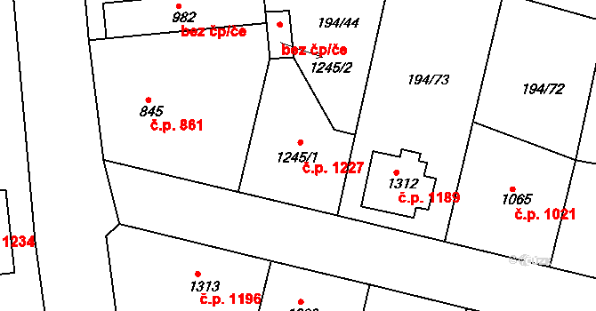Český Brod 1227 na parcele st. 1245/1 v KÚ Český Brod, Katastrální mapa