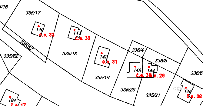 Dlouhá Louka 31, Osek na parcele st. 142 v KÚ Dlouhá Louka, Katastrální mapa
