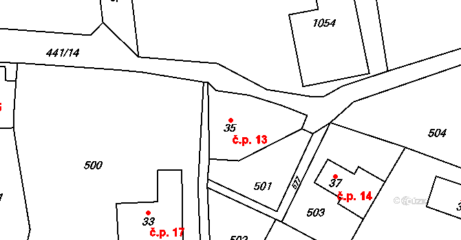 Horní Dehtov 13, Třebihošť na parcele st. 35 v KÚ Horní Dehtov, Katastrální mapa