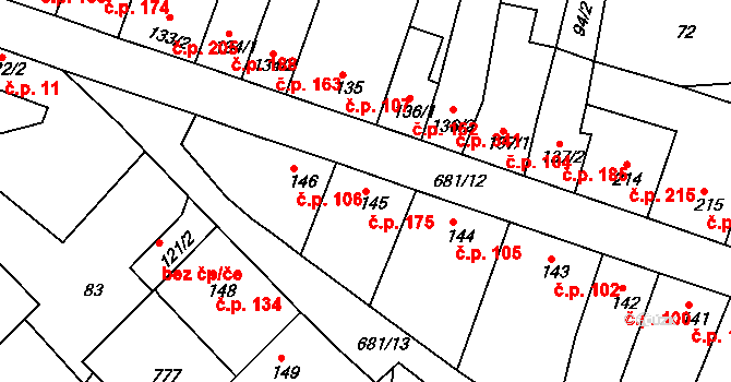 Nechanice 175 na parcele st. 145 v KÚ Nechanice, Katastrální mapa