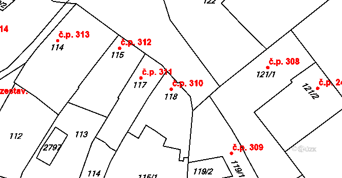 Třebechovice pod Orebem 310 na parcele st. 118 v KÚ Třebechovice pod Orebem, Katastrální mapa
