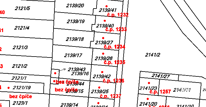 Hulín 1235 na parcele st. 2139/26 v KÚ Hulín, Katastrální mapa