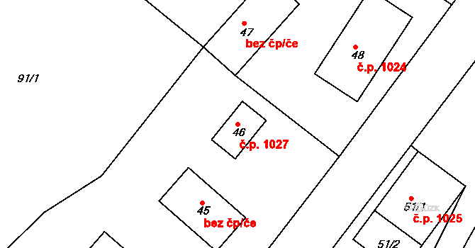 Kozlov 1027 na parcele st. 46 v KÚ Kozlov u Velkého Újezdu, Katastrální mapa
