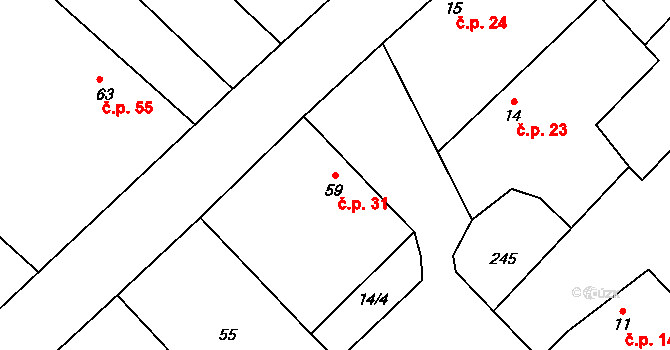 Křešice 31, Libáň na parcele st. 59 v KÚ Křešice u Psinic, Katastrální mapa