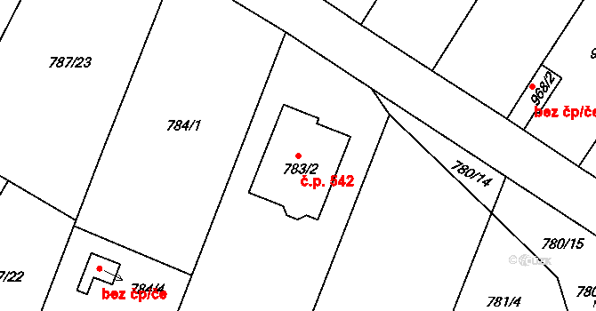 Proboštov 542 na parcele st. 783/2 v KÚ Proboštov u Teplic, Katastrální mapa