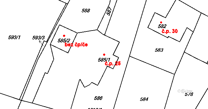 Děčín XXXII-Boletice nad Labem 25, Děčín na parcele st. 585/1 v KÚ Boletice nad Labem, Katastrální mapa