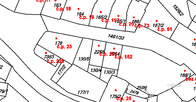 Jejkov 151, Třebíč na parcele st. 2255 v KÚ Třebíč, Katastrální mapa