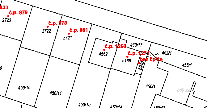 Horka-Domky 1290, Třebíč na parcele st. 4562 v KÚ Třebíč, Katastrální mapa