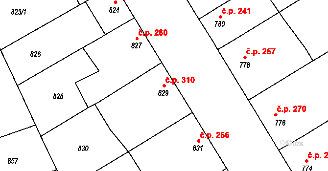 Ladná 310 na parcele st. 829 v KÚ Ladná, Katastrální mapa