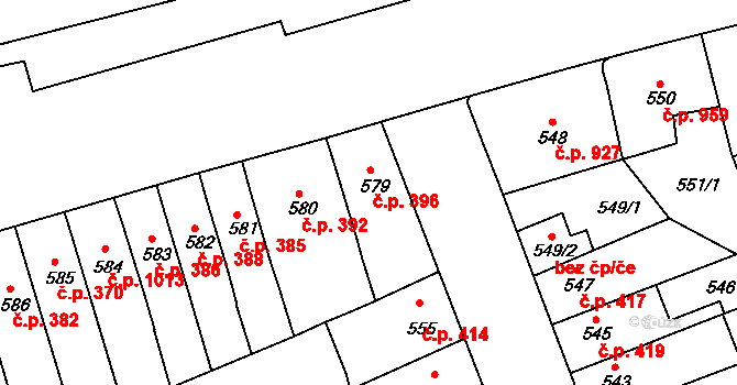 Maloměřice 396, Brno na parcele st. 579 v KÚ Maloměřice, Katastrální mapa