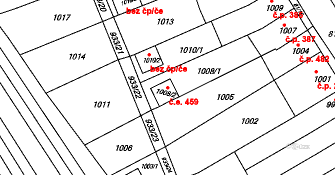 Obřany 459, Brno na parcele st. 1008/2 v KÚ Obřany, Katastrální mapa