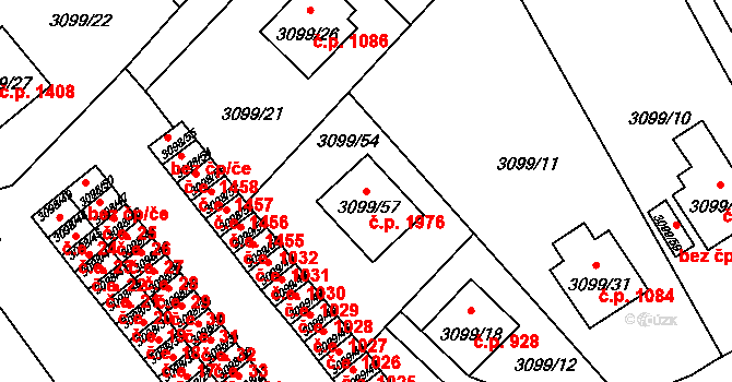 Pelhřimov 1976 na parcele st. 3099/57 v KÚ Pelhřimov, Katastrální mapa