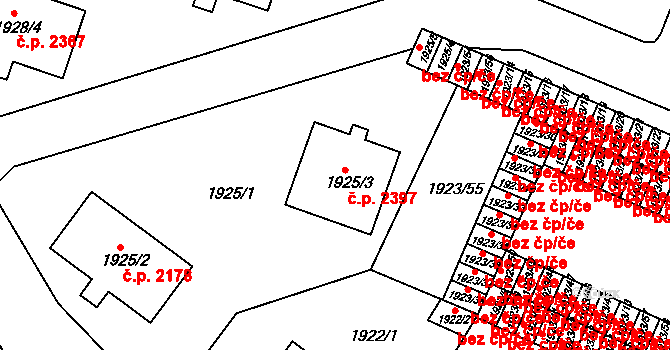 Teplice 2397 na parcele st. 1925/3 v KÚ Teplice, Katastrální mapa