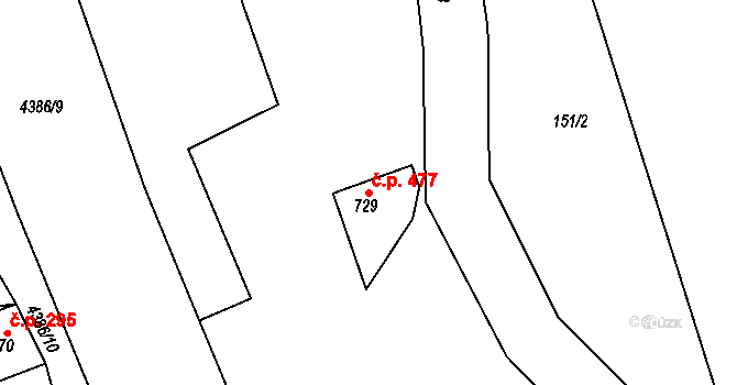 Heřmanovice 477 na parcele st. 729 v KÚ Heřmanovice, Katastrální mapa