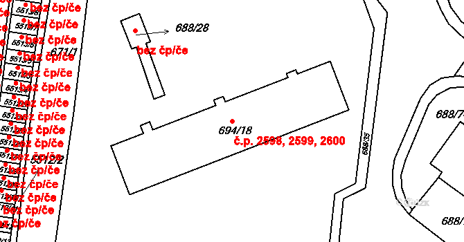 Frýdek 2598,2599,2600, Frýdek-Místek na parcele st. 694/18 v KÚ Frýdek, Katastrální mapa