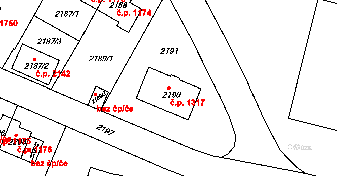 Sokolov 1317 na parcele st. 2190 v KÚ Sokolov, Katastrální mapa