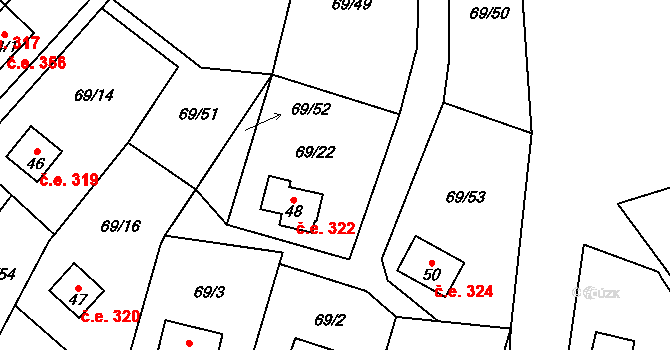 Podhoří 322, Cheb na parcele st. 48 v KÚ Podhoří u Chebu, Katastrální mapa
