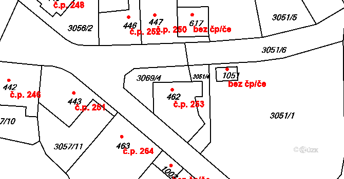 Jílové 253 na parcele st. 462 v KÚ Jílové u Děčína, Katastrální mapa