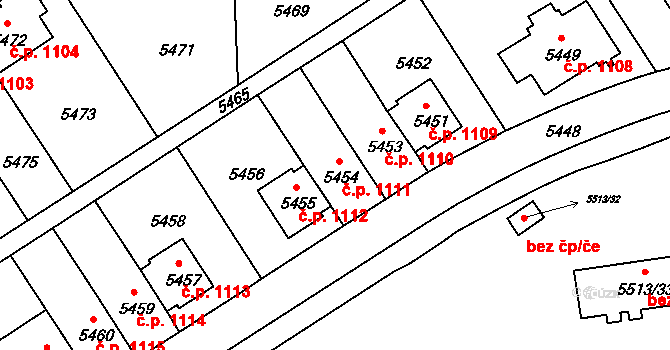 Záběhlice 1111, Praha na parcele st. 5454 v KÚ Záběhlice, Katastrální mapa