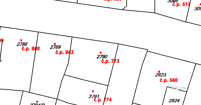 Smíchov 773, Praha na parcele st. 2790 v KÚ Smíchov, Katastrální mapa