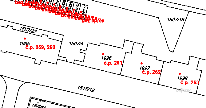 Kryblice 261, Trutnov na parcele st. 1996 v KÚ Trutnov, Katastrální mapa