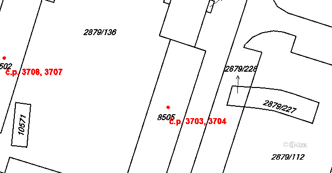 Hodonín 3703,3704 na parcele st. 8505 v KÚ Hodonín, Katastrální mapa