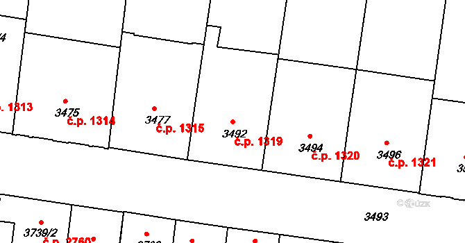České Budějovice 3 1319, České Budějovice na parcele st. 3492 v KÚ České Budějovice 3, Katastrální mapa