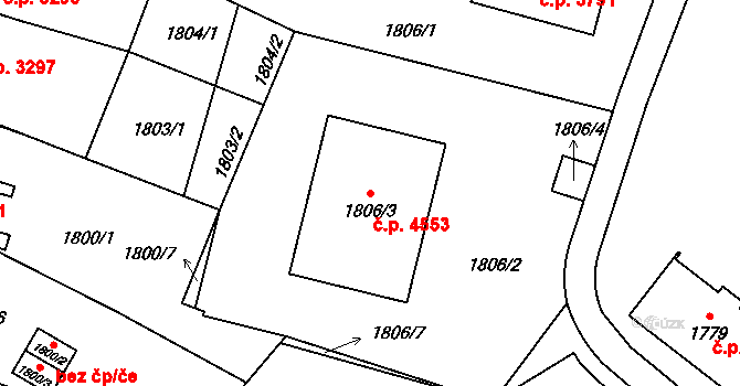 Chomutov 4553 na parcele st. 1806/3 v KÚ Chomutov I, Katastrální mapa