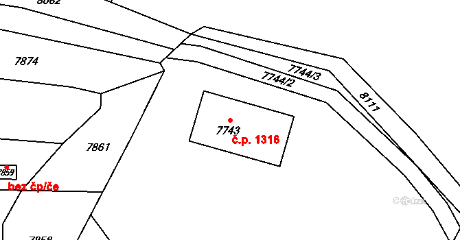 Vsetín 1316 na parcele st. 7743 v KÚ Vsetín, Katastrální mapa