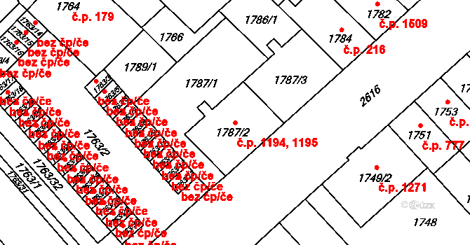 Doubravka 1194,1195, Plzeň na parcele st. 1787/2 v KÚ Doubravka, Katastrální mapa