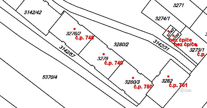 Lobzy 749, Plzeň na parcele st. 3279 v KÚ Plzeň, Katastrální mapa