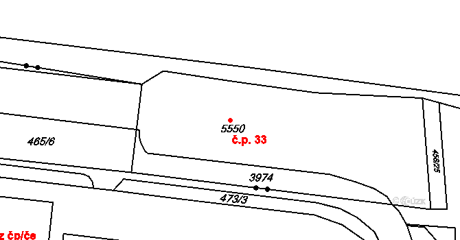Bílé Předměstí 33, Pardubice na parcele st. 5550 v KÚ Pardubice, Katastrální mapa