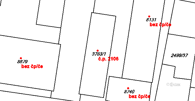 Zelené Předměstí 2106, Pardubice na parcele st. 3783/1 v KÚ Pardubice, Katastrální mapa