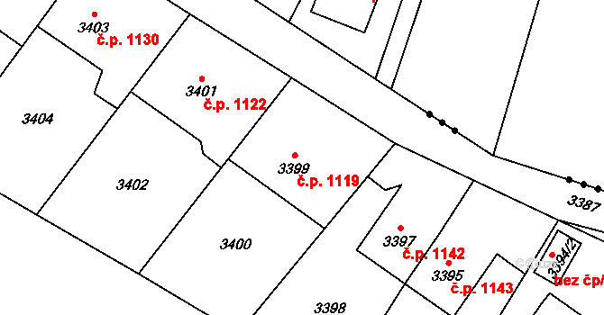 Jablunkov 1119 na parcele st. 3399 v KÚ Jablunkov, Katastrální mapa