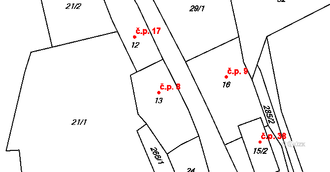 Kojovice 8, Kropáčova Vrutice na parcele st. 13 v KÚ Kojovice, Katastrální mapa
