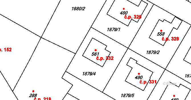 Plánice 332 na parcele st. 561 v KÚ Plánice, Katastrální mapa