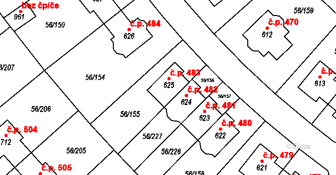 Hovorčovice 483 na parcele st. 625 v KÚ Hovorčovice, Katastrální mapa
