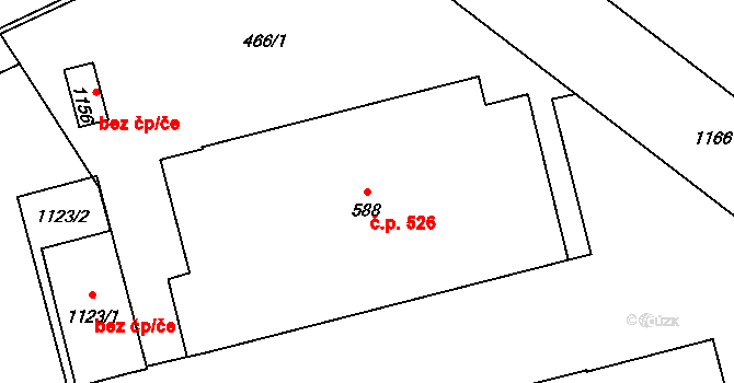Prštné 526, Zlín na parcele st. 588 v KÚ Prštné, Katastrální mapa