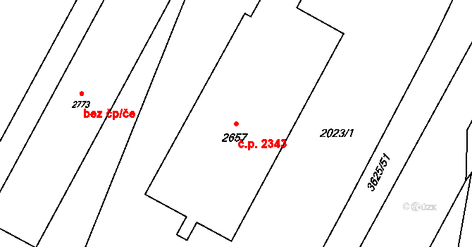 Rožnov pod Radhoštěm 2343 na parcele st. 2657 v KÚ Rožnov pod Radhoštěm, Katastrální mapa