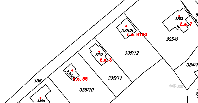 Habrovice 3, Ústí nad Labem na parcele st. 335/3 v KÚ Habrovice, Katastrální mapa