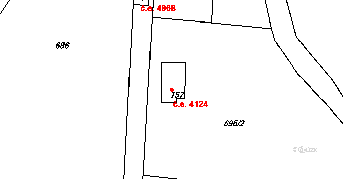 Znojmo 4124 na parcele st. 157 v KÚ Znojmo-Hradiště, Katastrální mapa