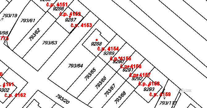 Hodonín 4155 na parcele st. 9289 v KÚ Hodonín, Katastrální mapa