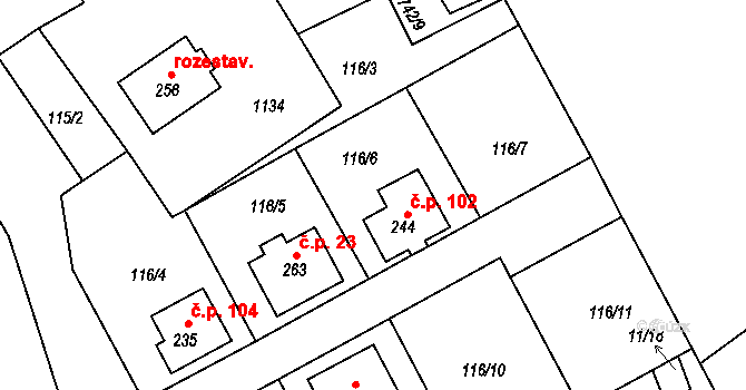 Klení 102, Benešov nad Černou na parcele st. 244 v KÚ Klení, Katastrální mapa