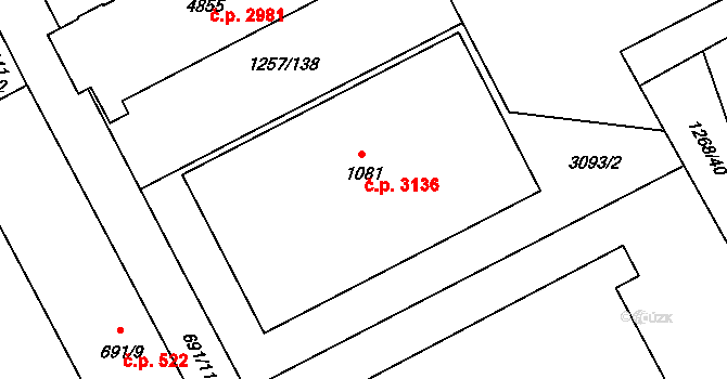 Šumperk 3136 na parcele st. 1081 v KÚ Šumperk, Katastrální mapa