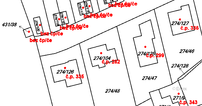 Třeboradice 282, Praha 1 na parcele st. 274/104 v KÚ Třeboradice, Katastrální mapa